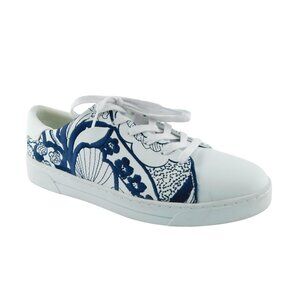 TED BAKER White and Blue Floral Embroidered Leather Law Top Sneakers 11